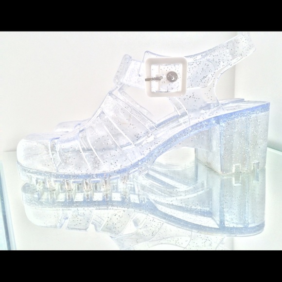 Clear Glittered Heel Jelly Sandals