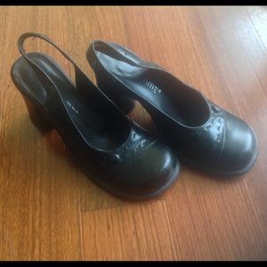 Vintage Goth Round Toe Black Leather Funky Heels