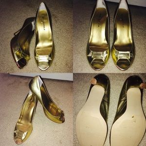 Gold peep toe heels