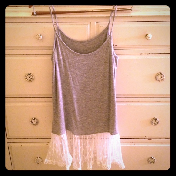 Grey tank with lace trim