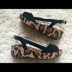 MRKT Black & Leopard Wedge Sandals size 9