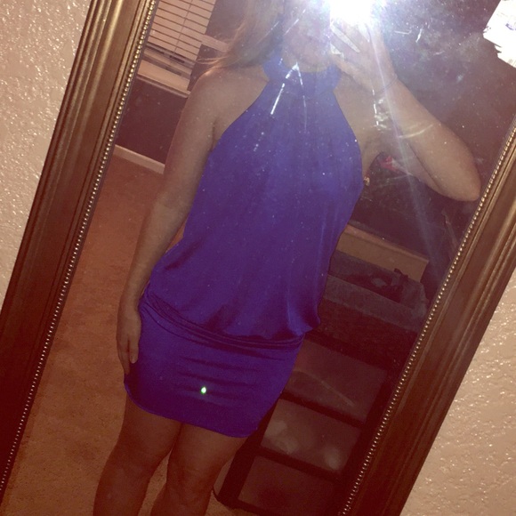 Royal blue high neck dress