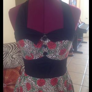 Leopard Rose Floral Pinup Halter Dress Hell Bunny