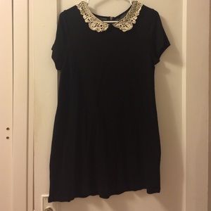 Black T-Shirt Dress with Peter Pan Collar