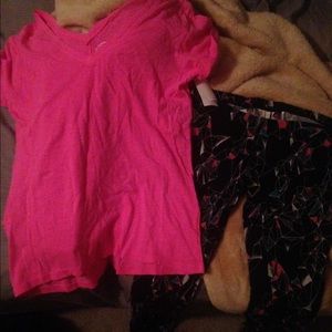 Full length leggings and plunge v-neck workout