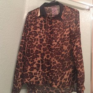 See through cheetah print long sleeves top