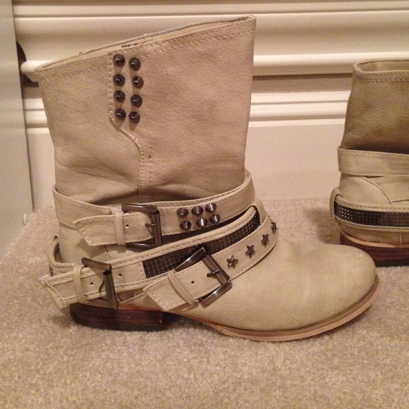 Cream Studded Boots - Picture 1 of 4