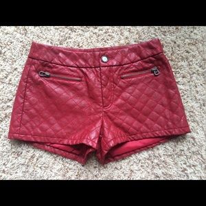Quilted Leather Shorts in Red