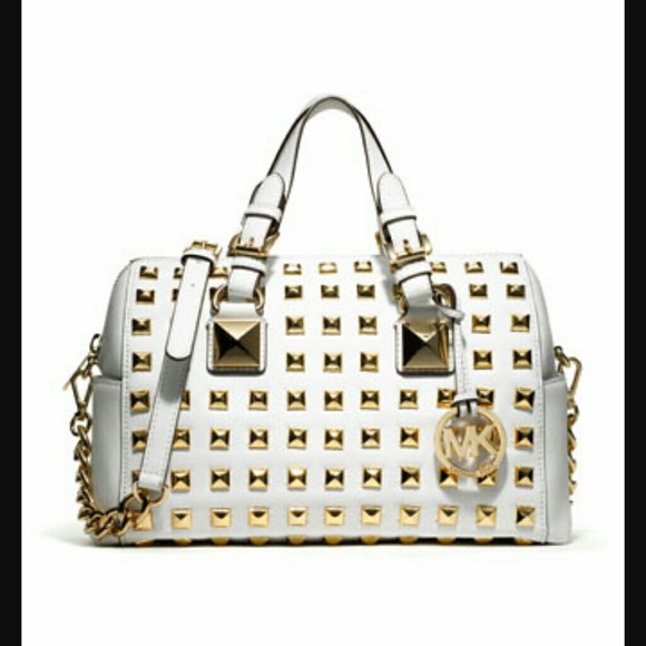 MK Grayson Studded Satchel in Optic White