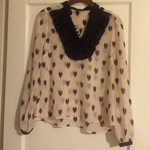 SHEER PINK HEART-PRINTED BLOUSE