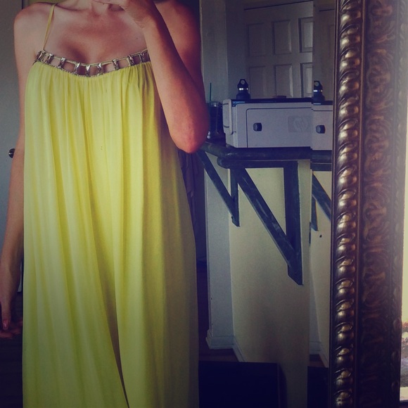 Adam yellow chiffon prom dress