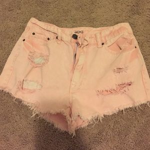 High wasted, pink denim shorts!