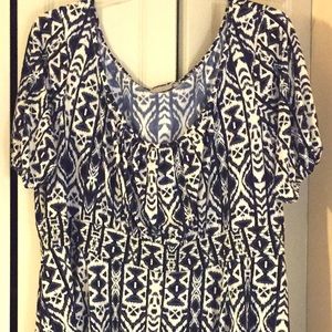 eShakti Cruise dress 3x navy & white w gold accent