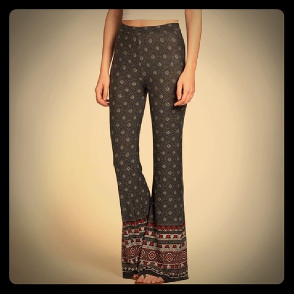SOLD Hollister Printed Flare Pants Dark Grey - Picture 1 of 3