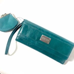 Turquoise clutch wallet with coin purse