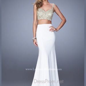 White and gold la femme dress