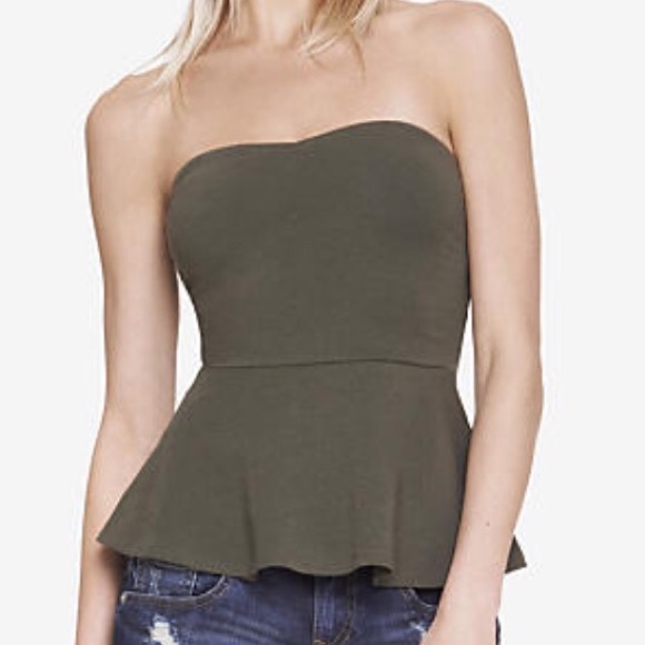 Express Sweetheart Neck Peplum Straples Olive