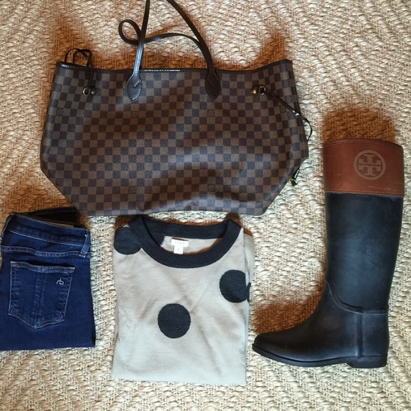 J.Crew tan and grey polka dot sweater