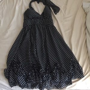 Black and white polka dot halter dress