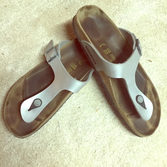 Silver Birkenstock Gizeh Sandals