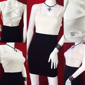 ANGL two tone colorblock knit dress blk/wht