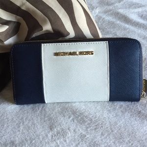 Michael Kora Blue and White Wallet