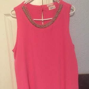 Pink blouse and sketchers wedges sandals