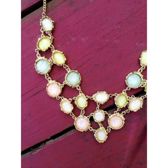 Pastel colored gold statement necklace