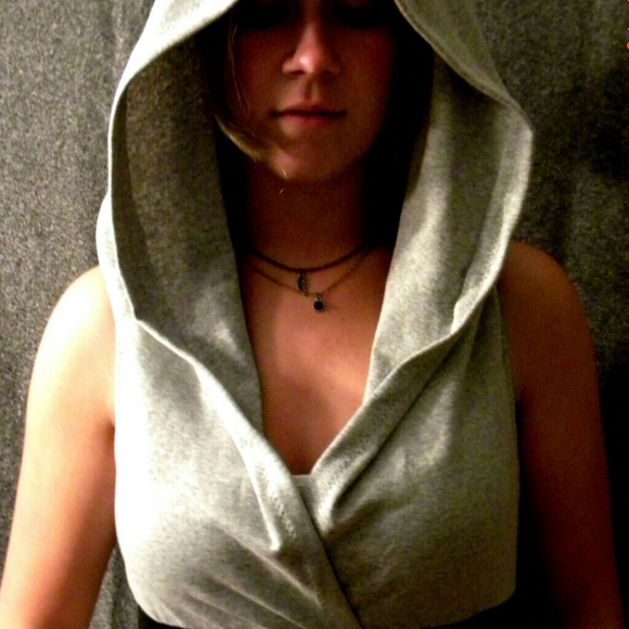Gray knit crop top hoodie