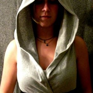 Gray knit crop top hoodie