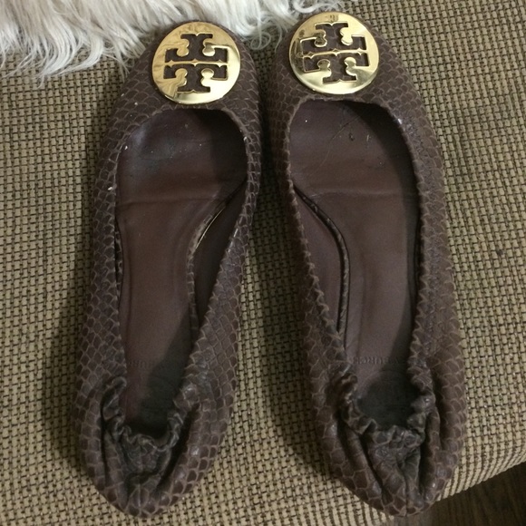 Brown leather Tory burch flats