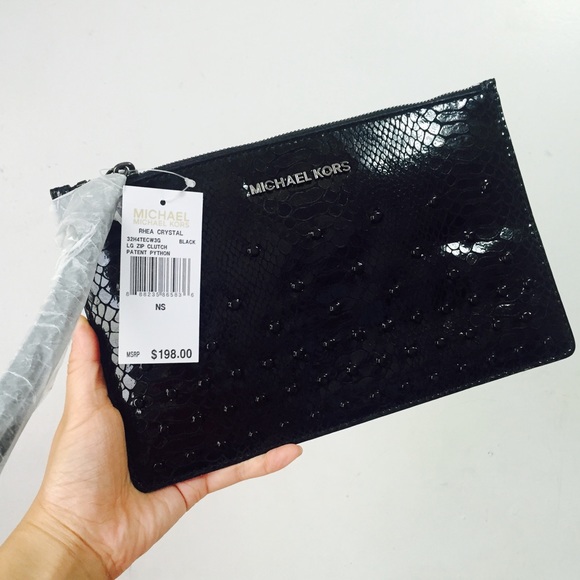 Michael Kors Rhea Zip Clutch in Patent Python - Picture 1 of 3
