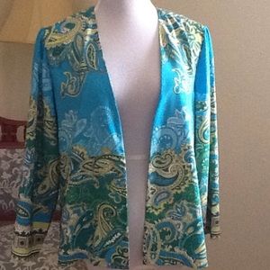 Chico's light jacket. Aqua-green design.