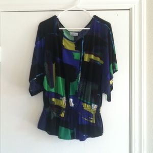blue, green, black, and purple color block top
