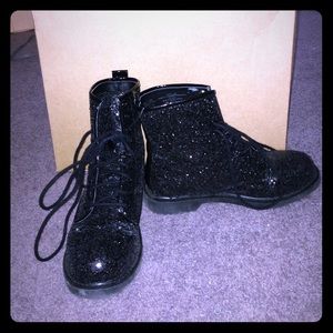 Shelley's of London black, sparkly combat boots
