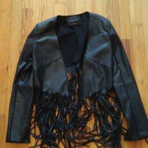 Black Faux Leather Jacket with Fringe