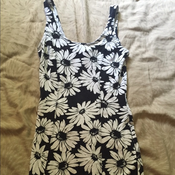 Black and white fitted sunflower dress