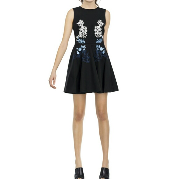 Cynthia Rowley stretch satin embroidered dress 8