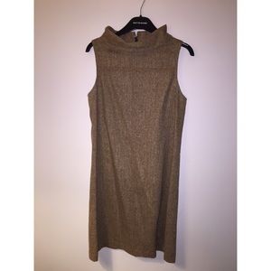 EUC Lilly Brown Tweed Wool Mock Neck Lined Sheath