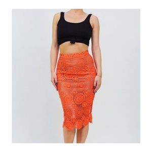 Orange crotchet mid length skirt