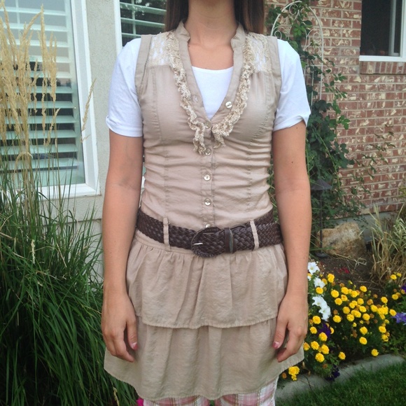 Tan, long, ruffle top