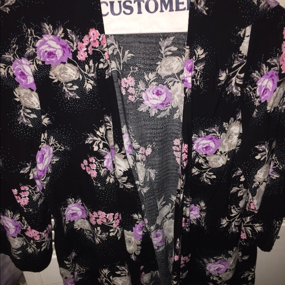 Forever 21 Black with Floral Print Kimono