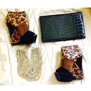 Suede black/brown/cheetah wedges