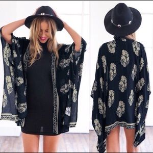 Navy Blue Boho Kimono Poncho