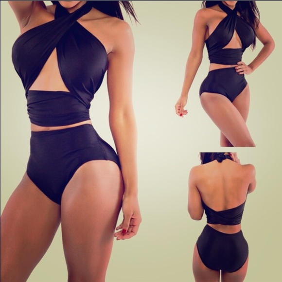 High waisted bikini black