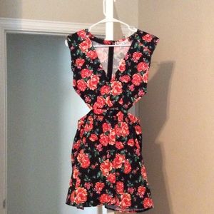 Floral side cut out dress