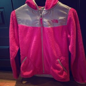 pink and gray girls north face jacket
