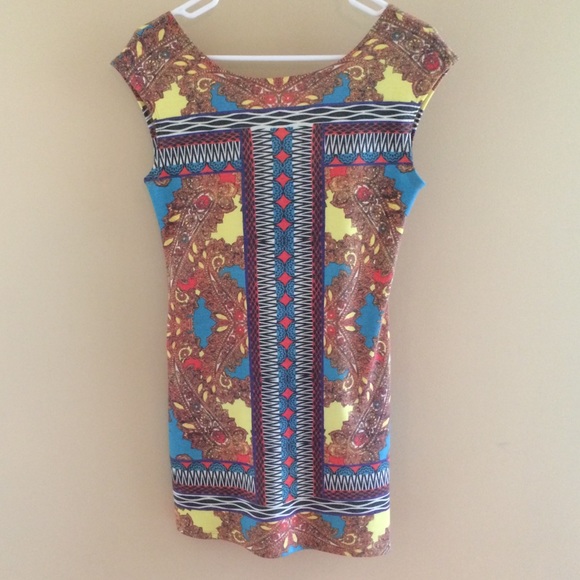 Aztec paisley print low scoop back dress