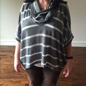Gray and white cowl neck shirt
