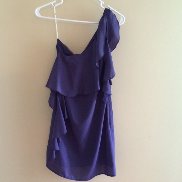 Purple cocktail dress. One shoulder w ruffle